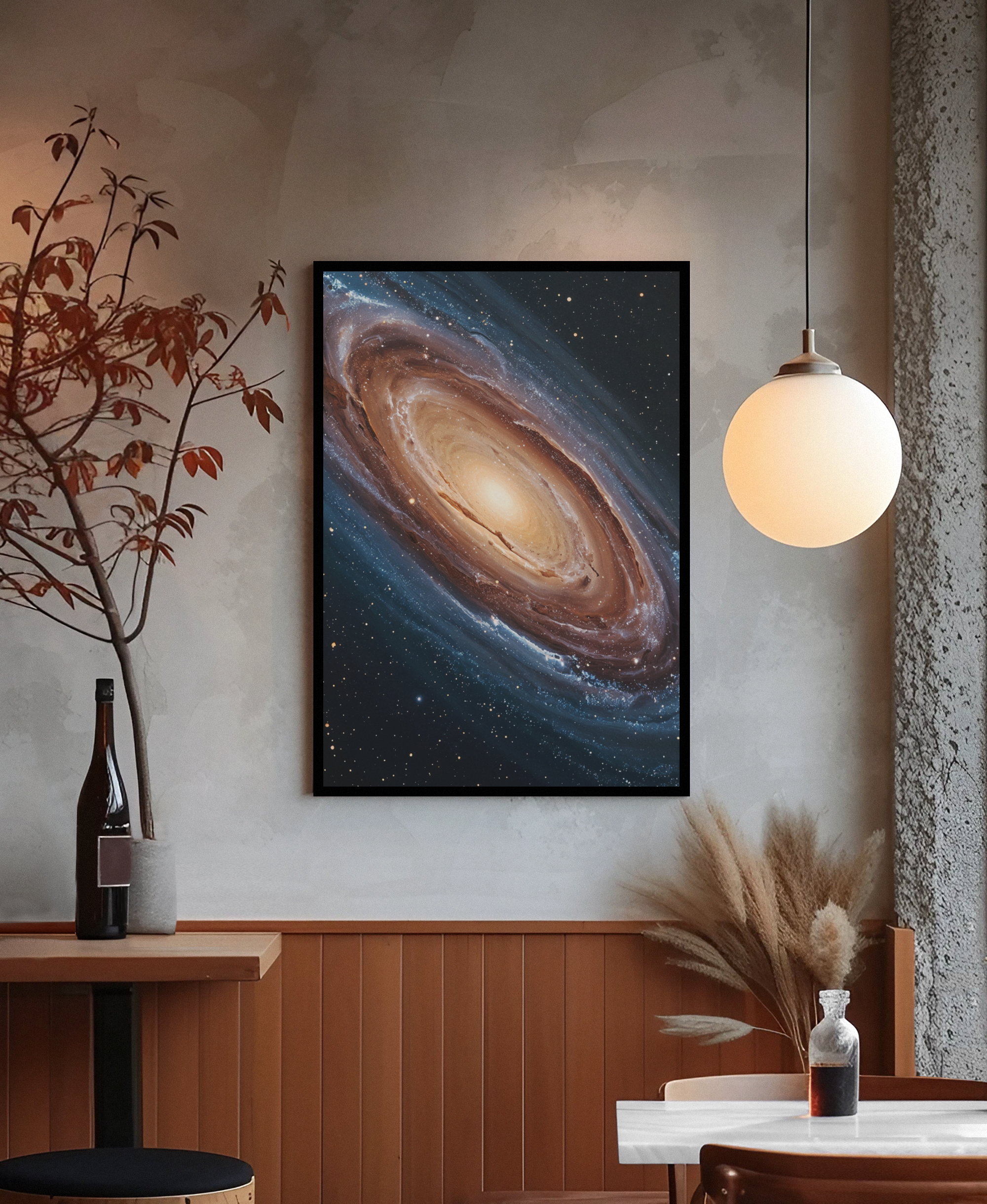 Golden Spiral Galaxy Framed Canvas Wall Art | Luxury Space Decor