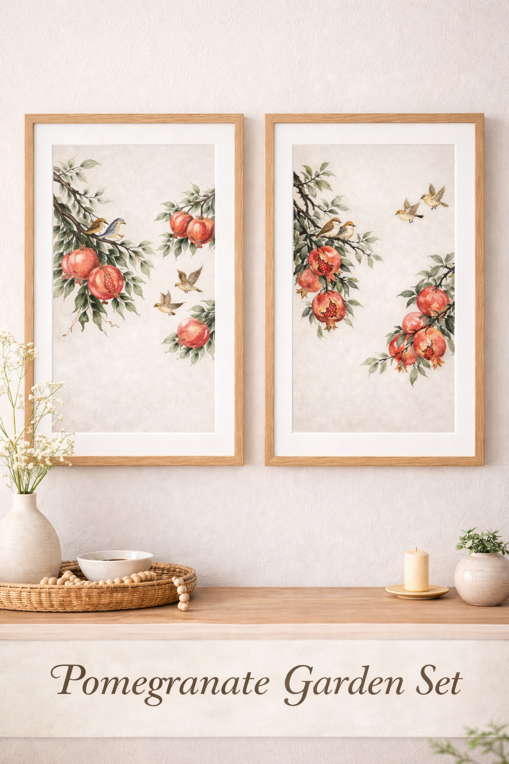 Pomegranate Botanical Wall Art – Birds & Fruit Framed Print