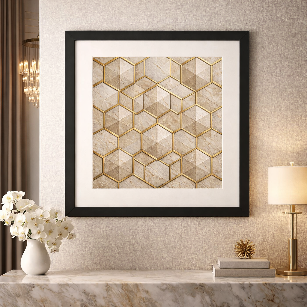 Golden Geometry Framed Wall Art – Luxury Marble Pattern Print