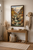 Golden Cascade Serenity – Framed Canvas Mountain Waterfall Wall Art