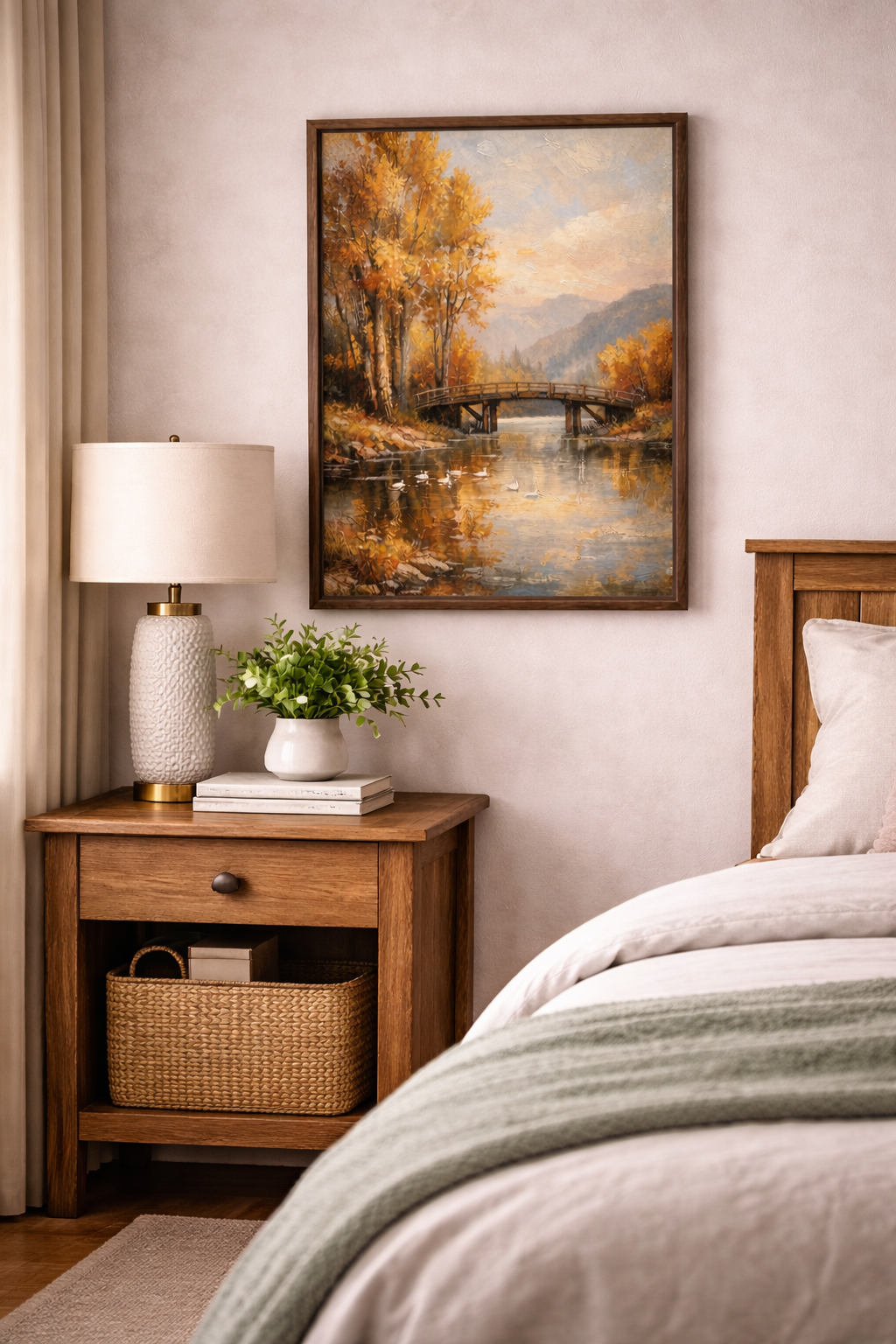 Mountain River Landscape – Framed Canvas Wall Art
