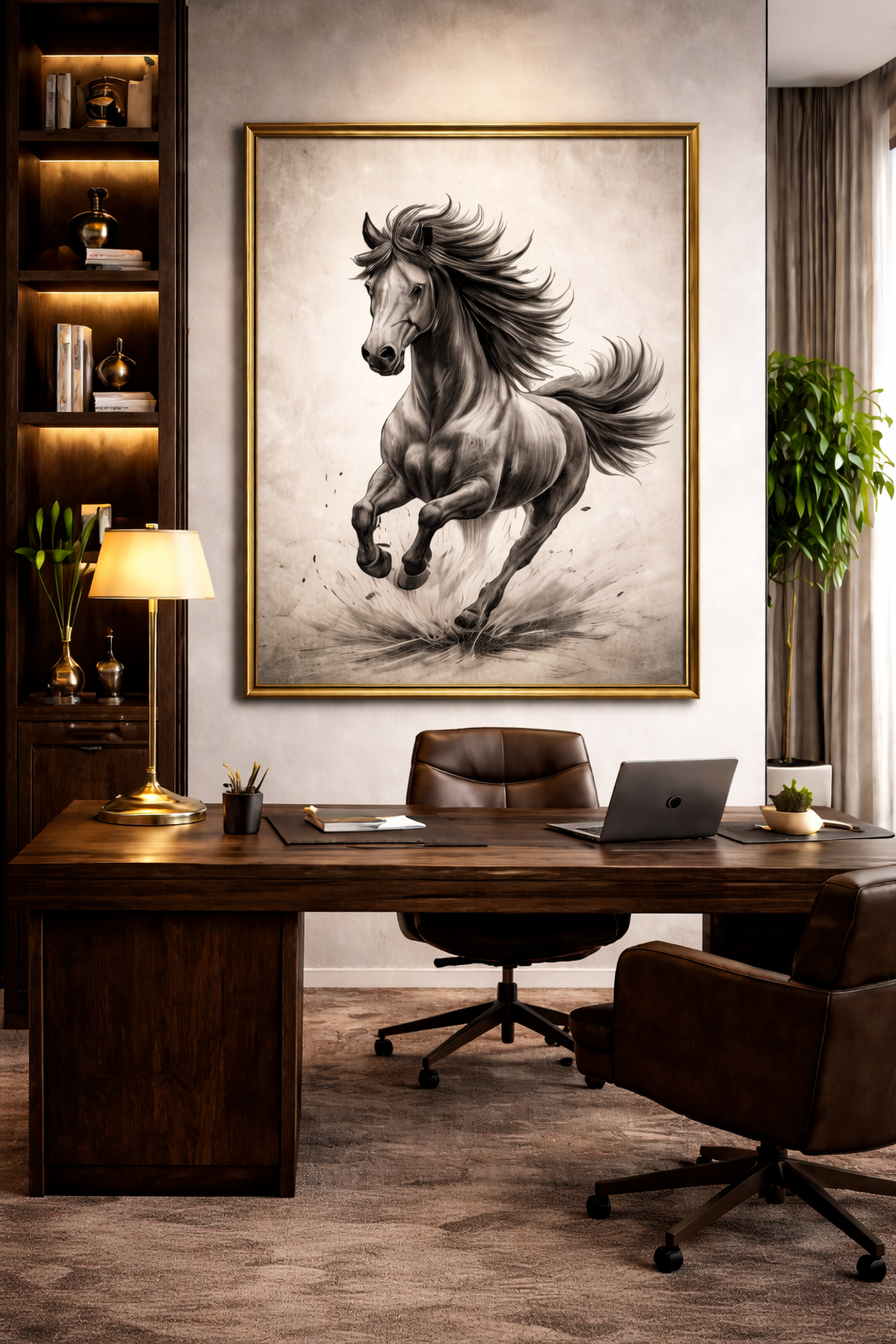 Power Horse-Black and White Horse – Minimal Ink Digital Download