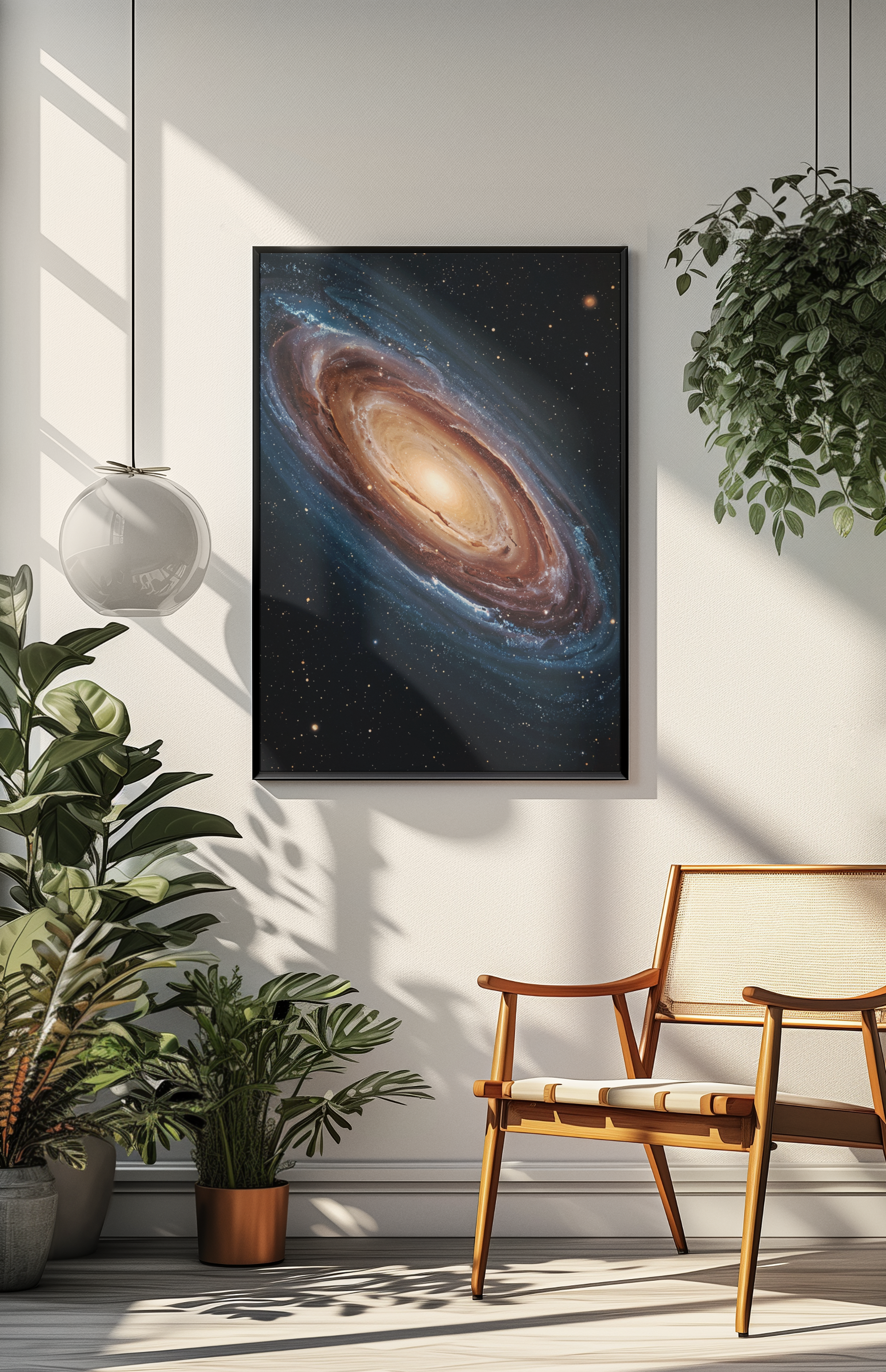 Golden Spiral Galaxy Framed Canvas Wall Art | Luxury Space Decor