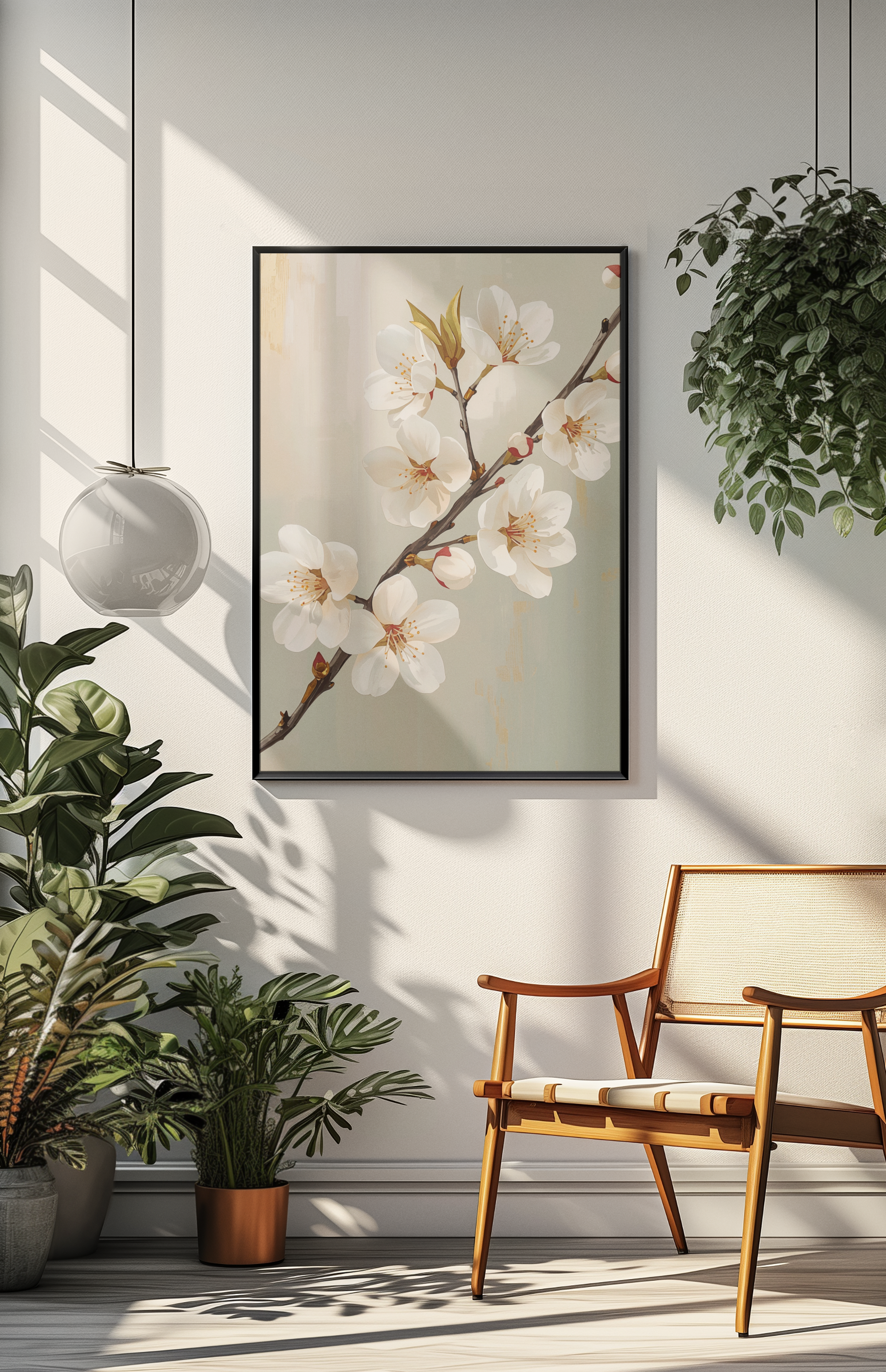 Golden Blossom Elegance – Luxury Floral Framed Canvas, Gold Neutral Wall Art, Refined Botanical Decor