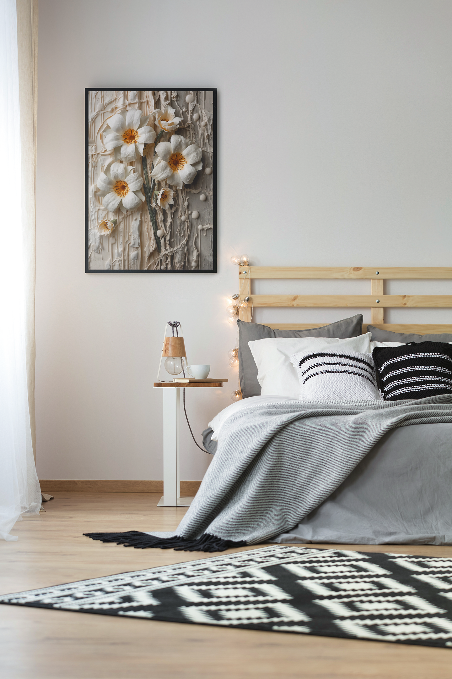 Ivory Energy Bloom – Textured Floral Framed Canvas Wall Art