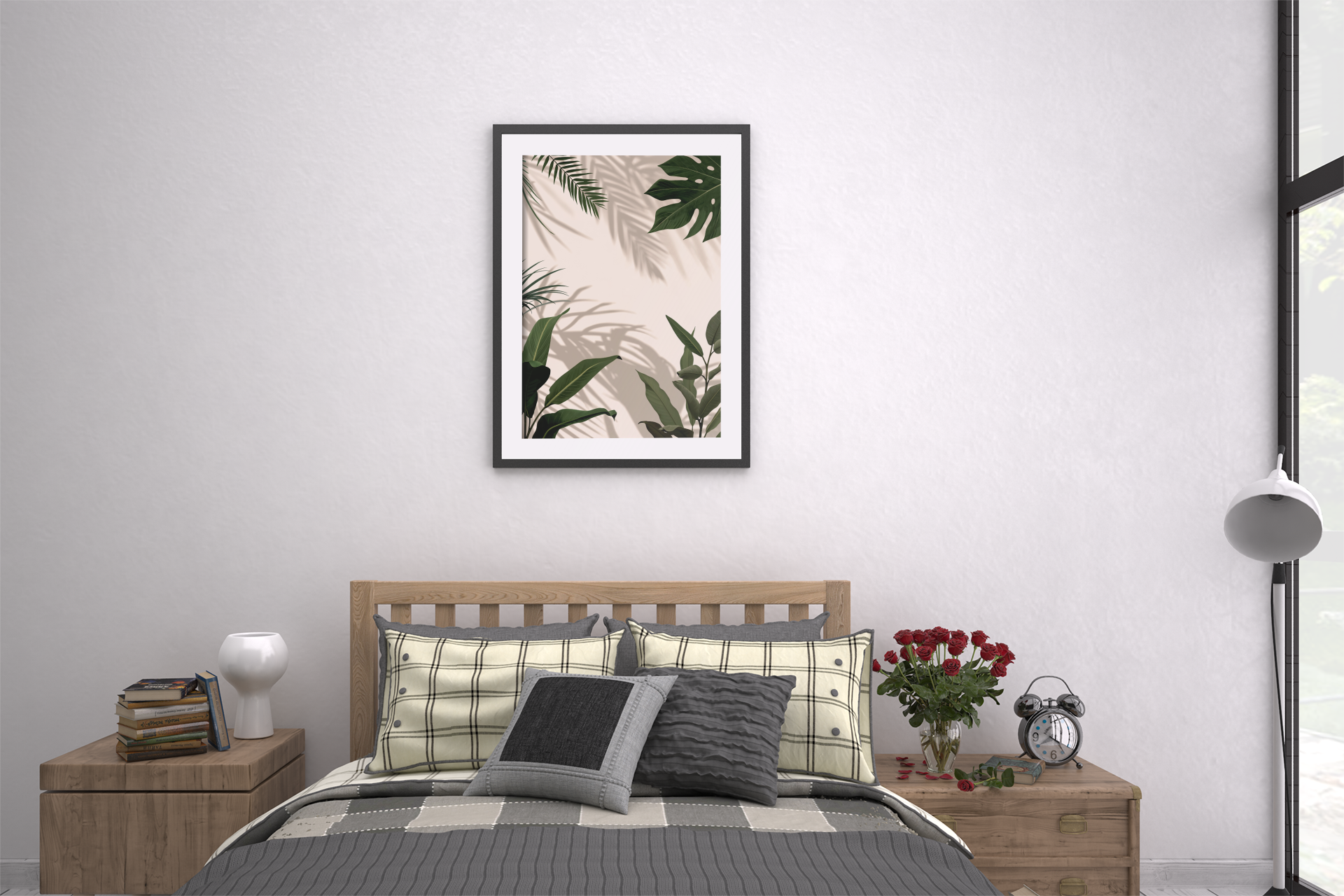 Minimalist Botanical Framed Wall Art, Sage Green Leaf Print, Neutral Modern Decor for Living Room & Bedroom