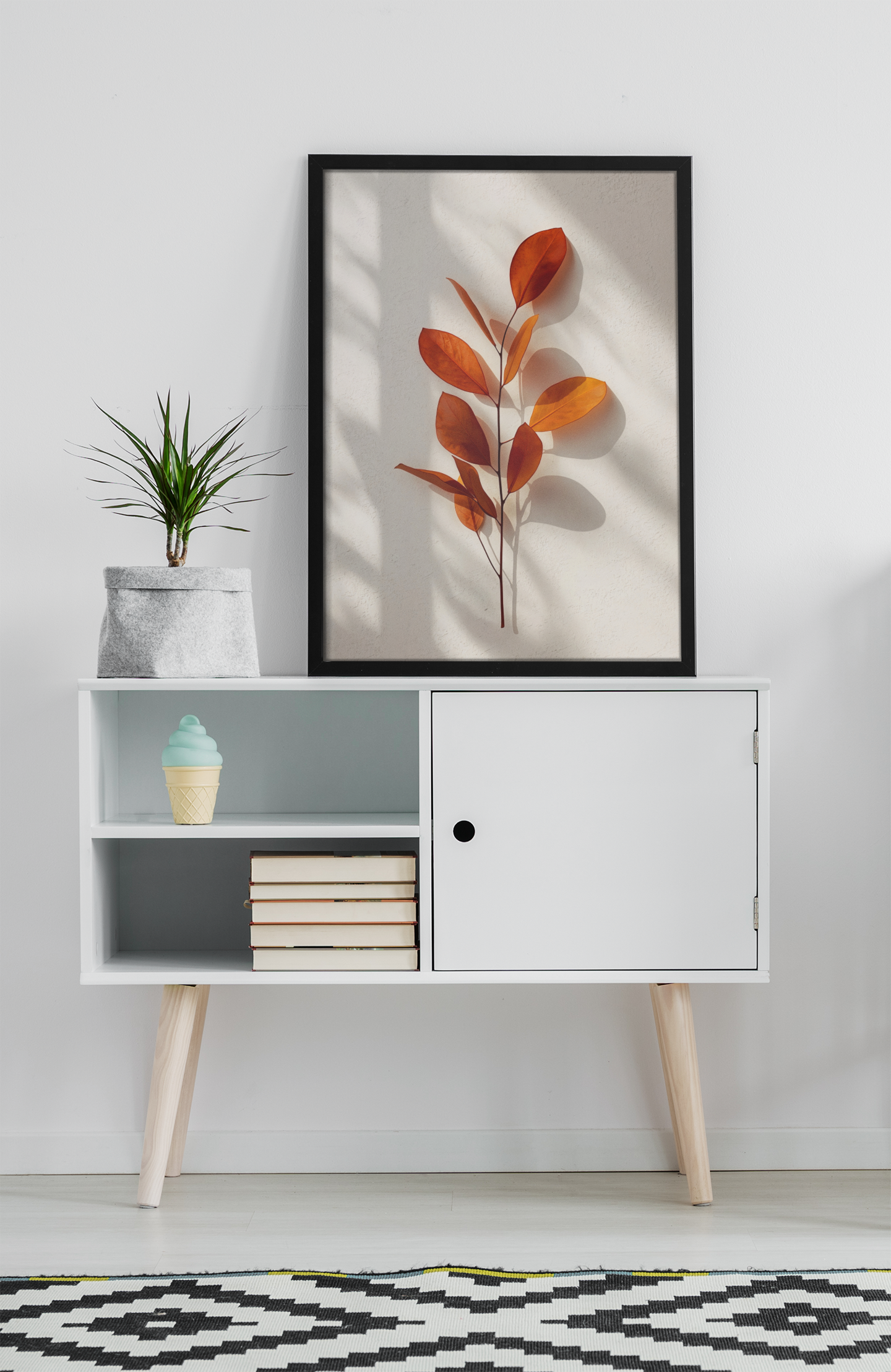 Minimalist Terracotta Leaf Framed Wall Art, Warm Botanical Print with Soft Shadow, Neutral Modern Home Decor